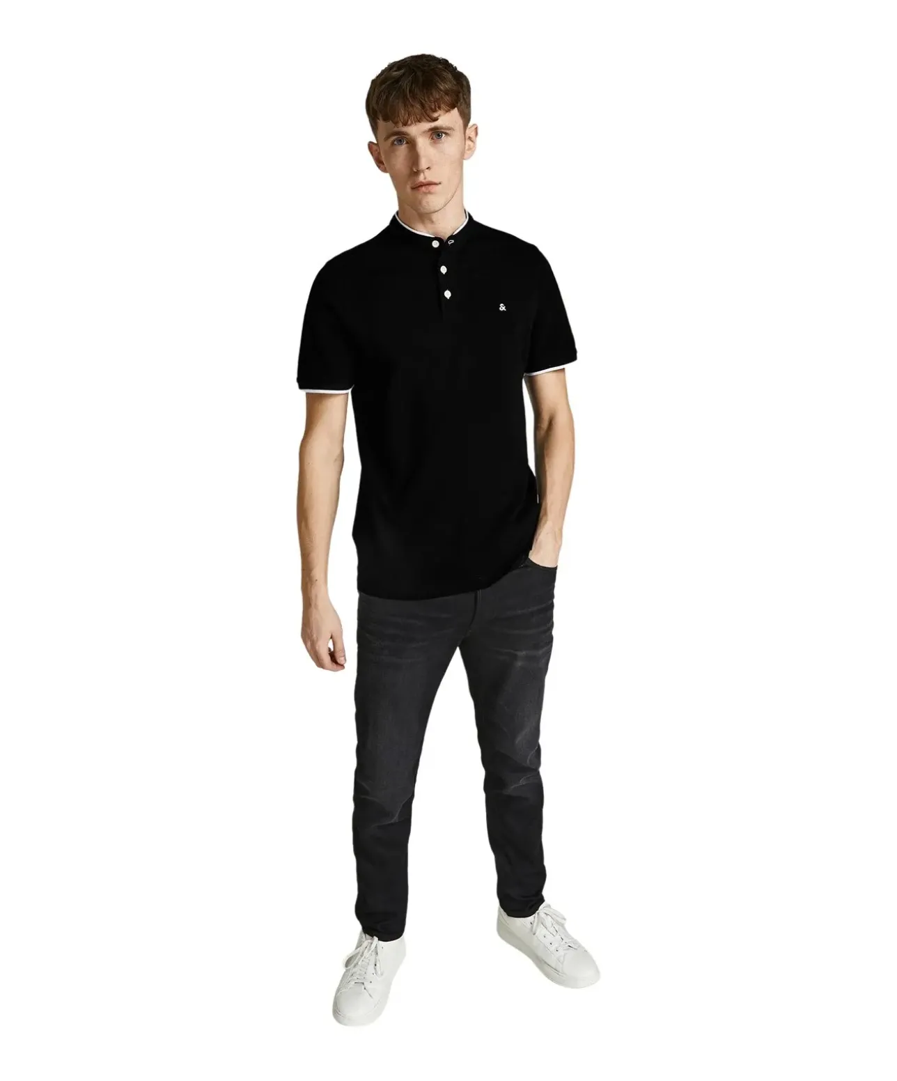 Jack & Jones Poloshirt Paulos mit Mao Kragen in Schwarz
