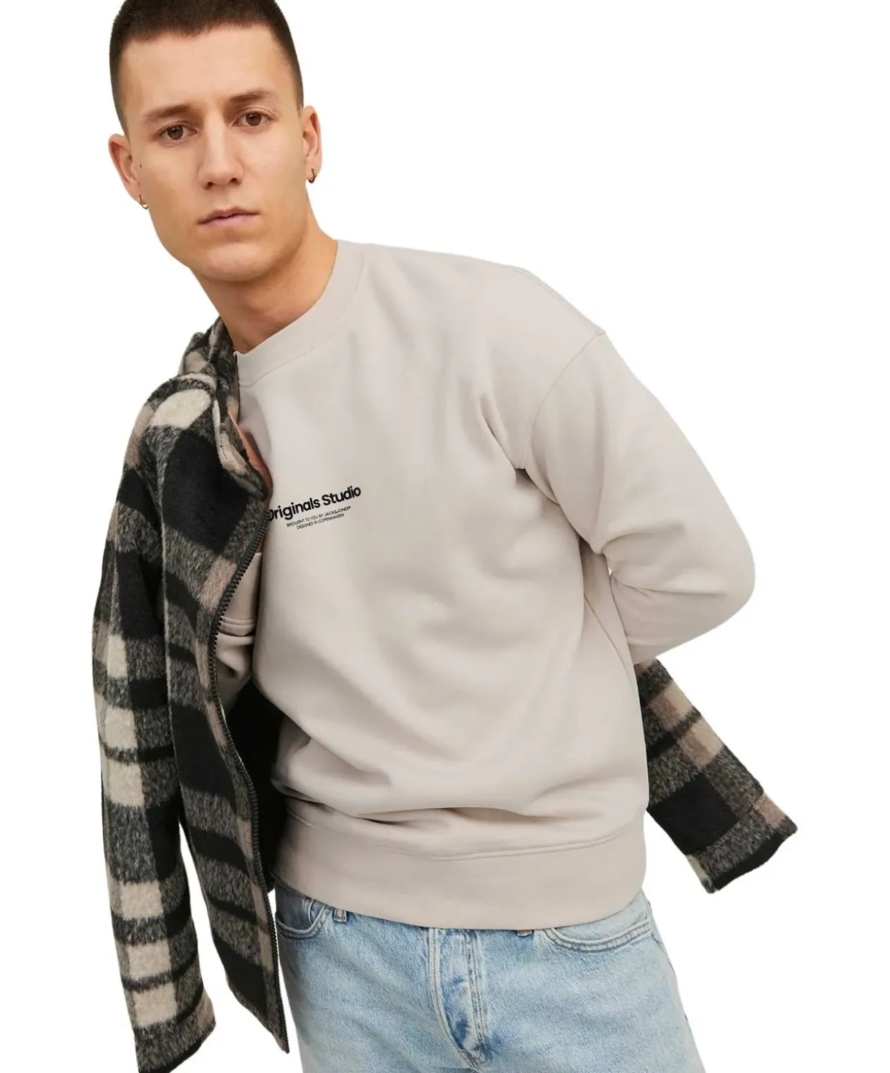Jack & Jones Pullover Crew aus Sweat-Material in Beige