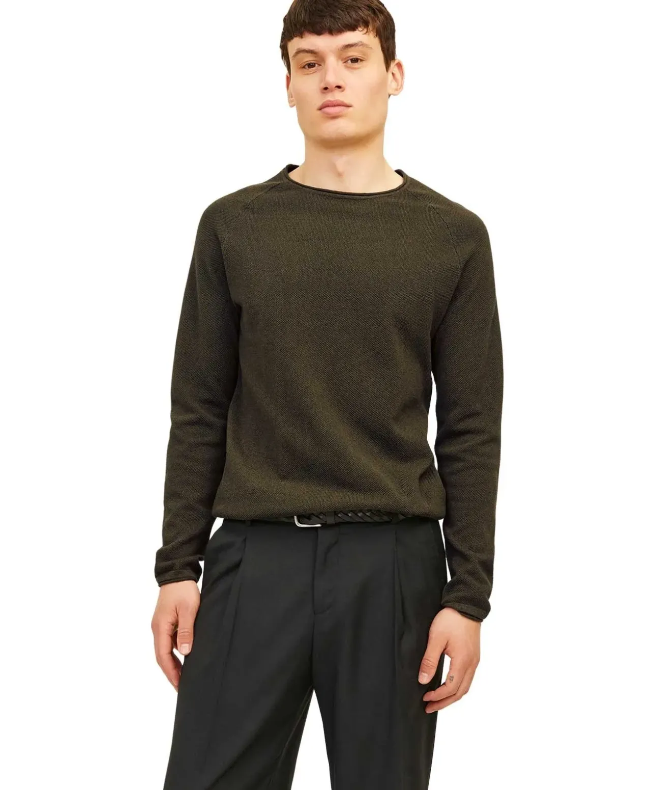 Jack & Jones Strickpullover in Dunkelgrün mit Rundhals