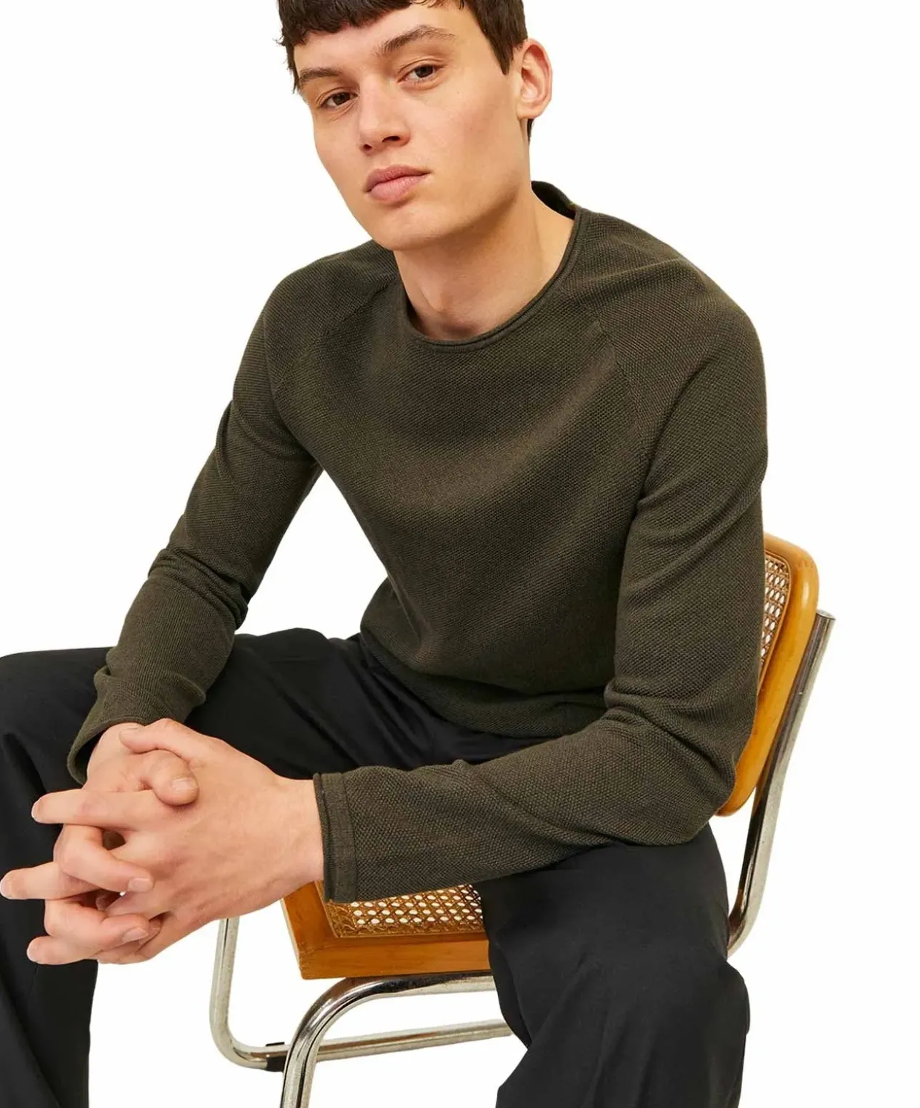 Jack & Jones Strickpullover in Dunkelgrün mit Rundhals