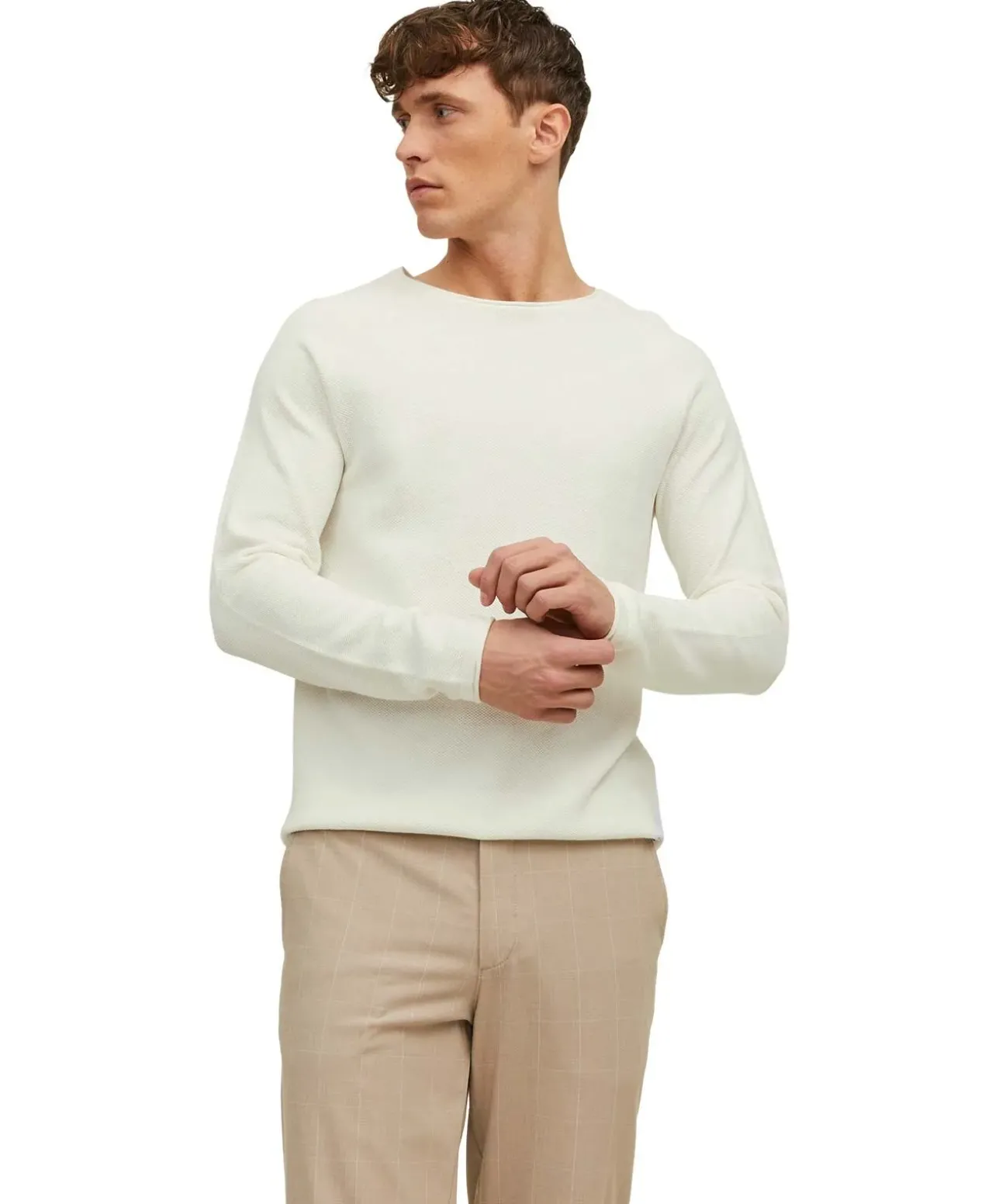 Jack & Jones Strickpullover in Cremeweiß mit Rundhals