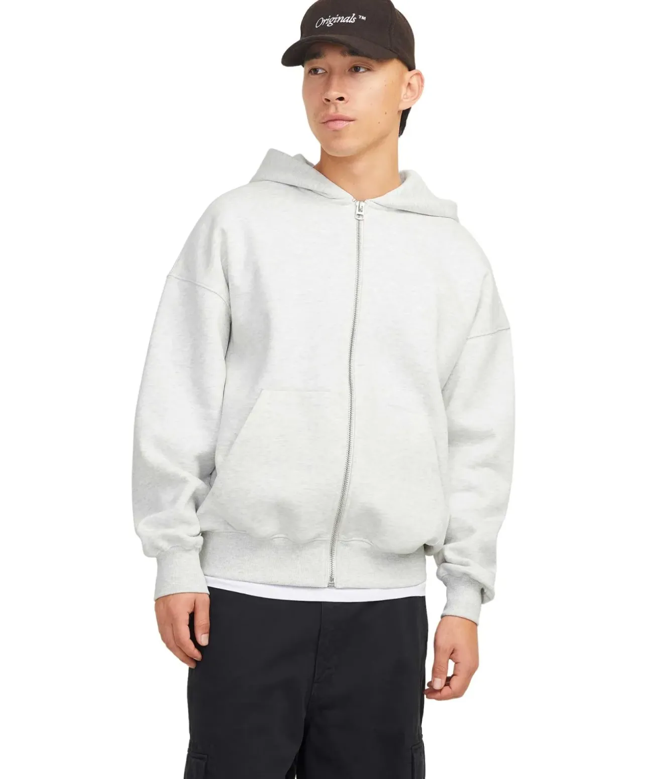 Jack & Jones Sweatjacke Weiß Meliert mit Kängurutasche