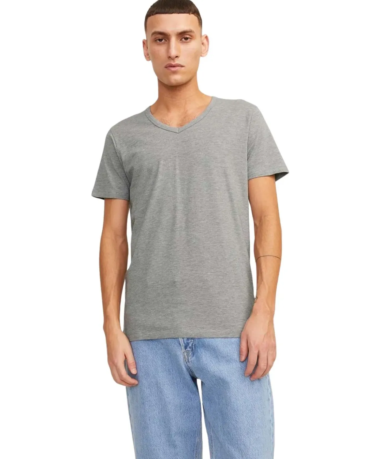 Jack & Jones T-Shirt Basic V-Neck Tee in Hellgrau