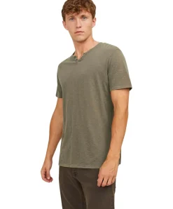 Jack & Jones T-Shirt mit Splitneck in Dusky Green