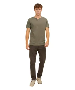 Jack & Jones T-Shirt mit Splitneck in Dusky Green