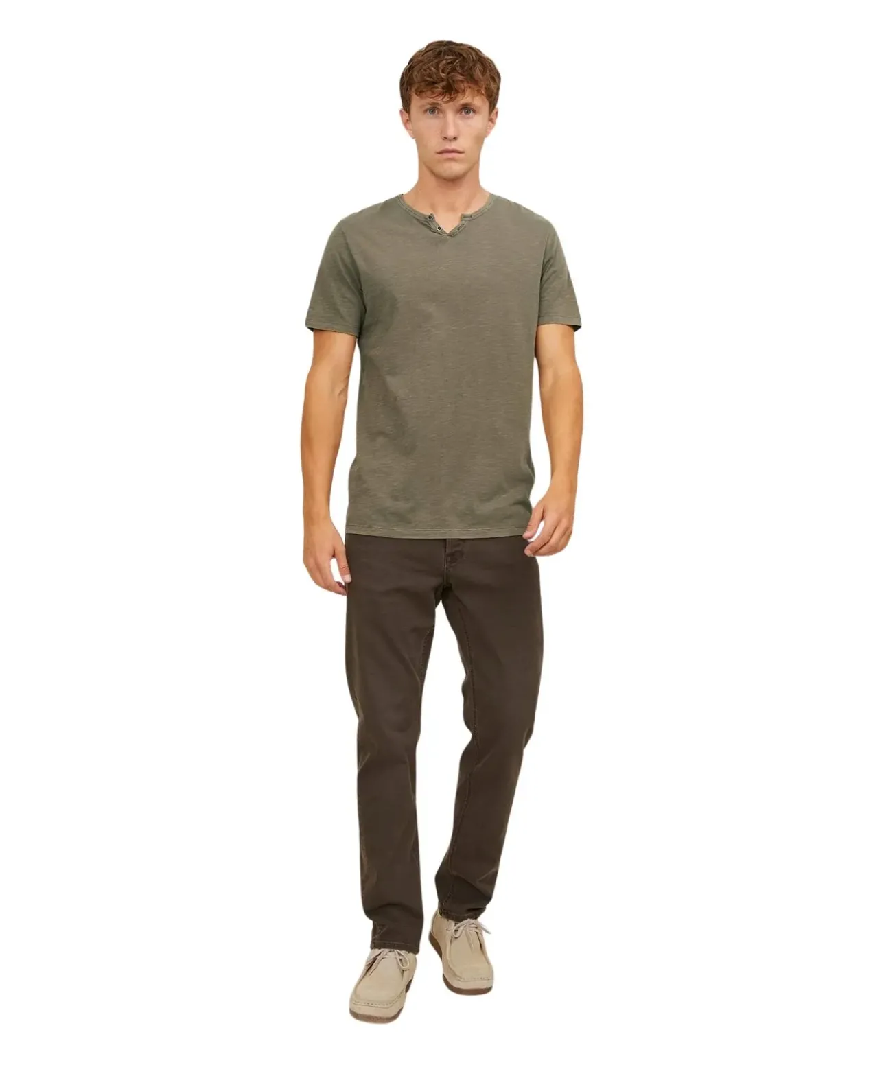 Jack & Jones T-Shirt mit Splitneck in Dusky Green