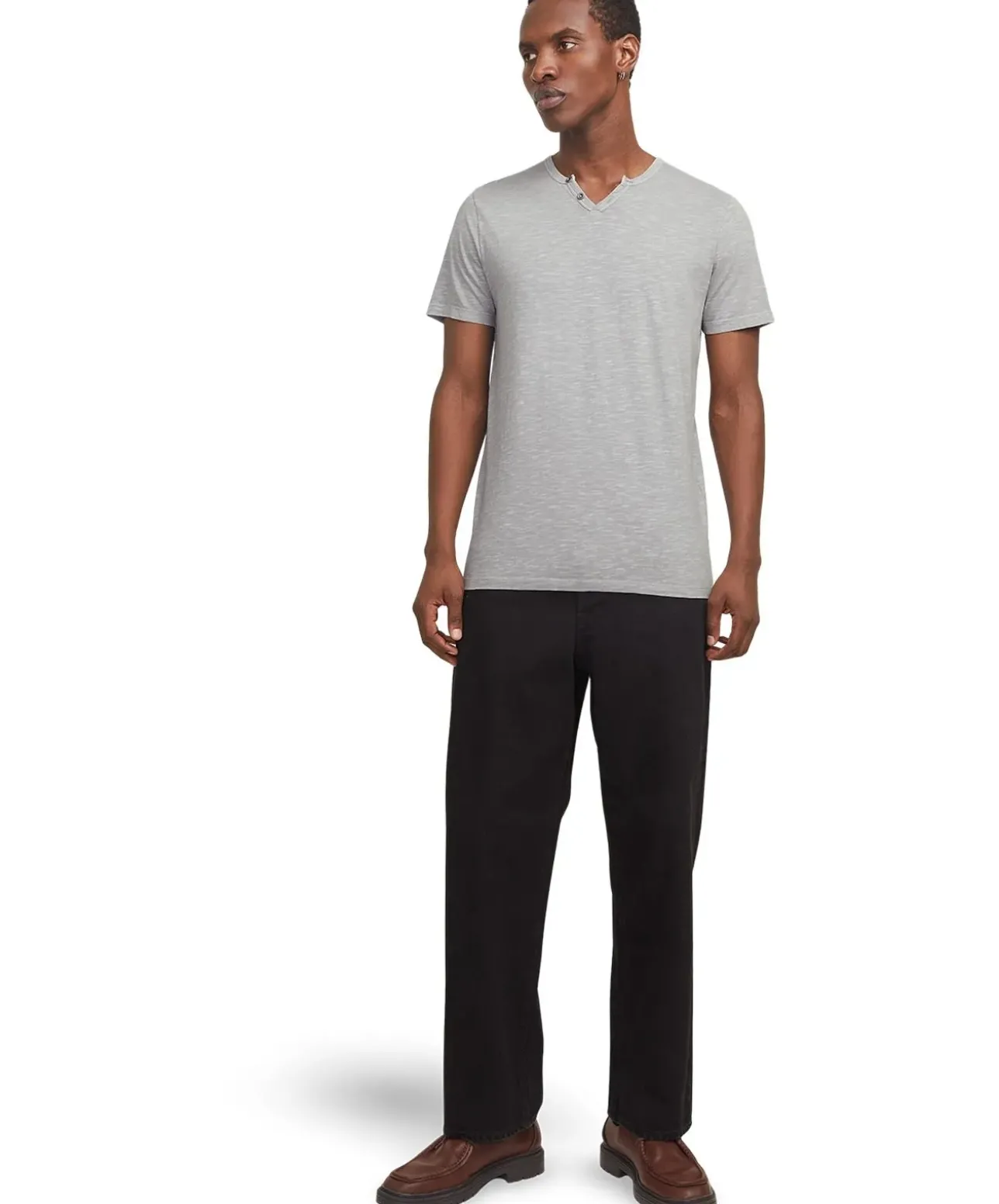Jack & Jones T-Shirt Split mit Neck in Ultimate Grey
