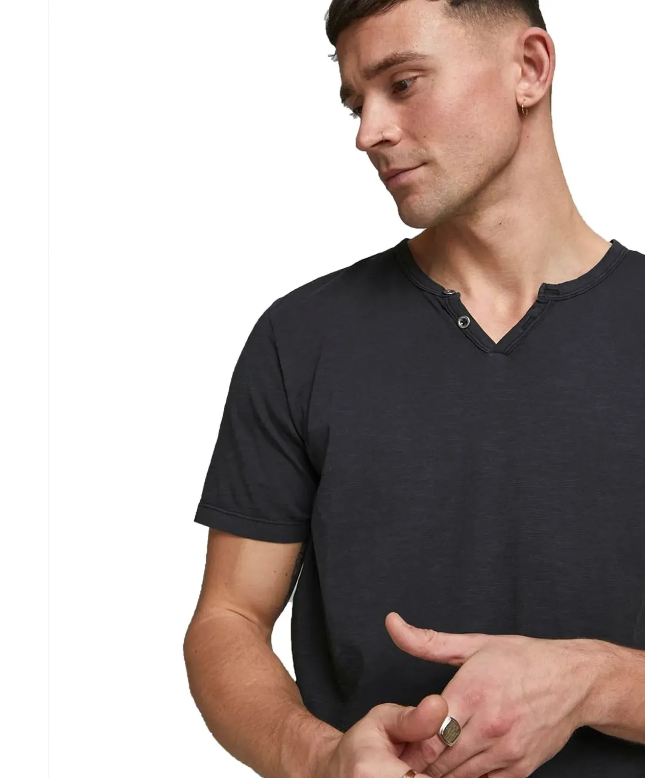 Jack & Jones T-Shirt Split mit Neck in schwarzem Black