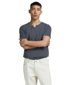 Jack & Jones T-Shirt Split mit Neck in Navy Blue