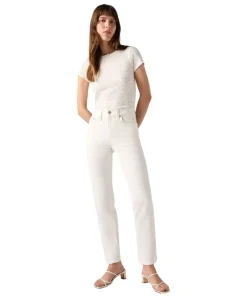 Levis 724 High Rise Jeans aus Creme Denim