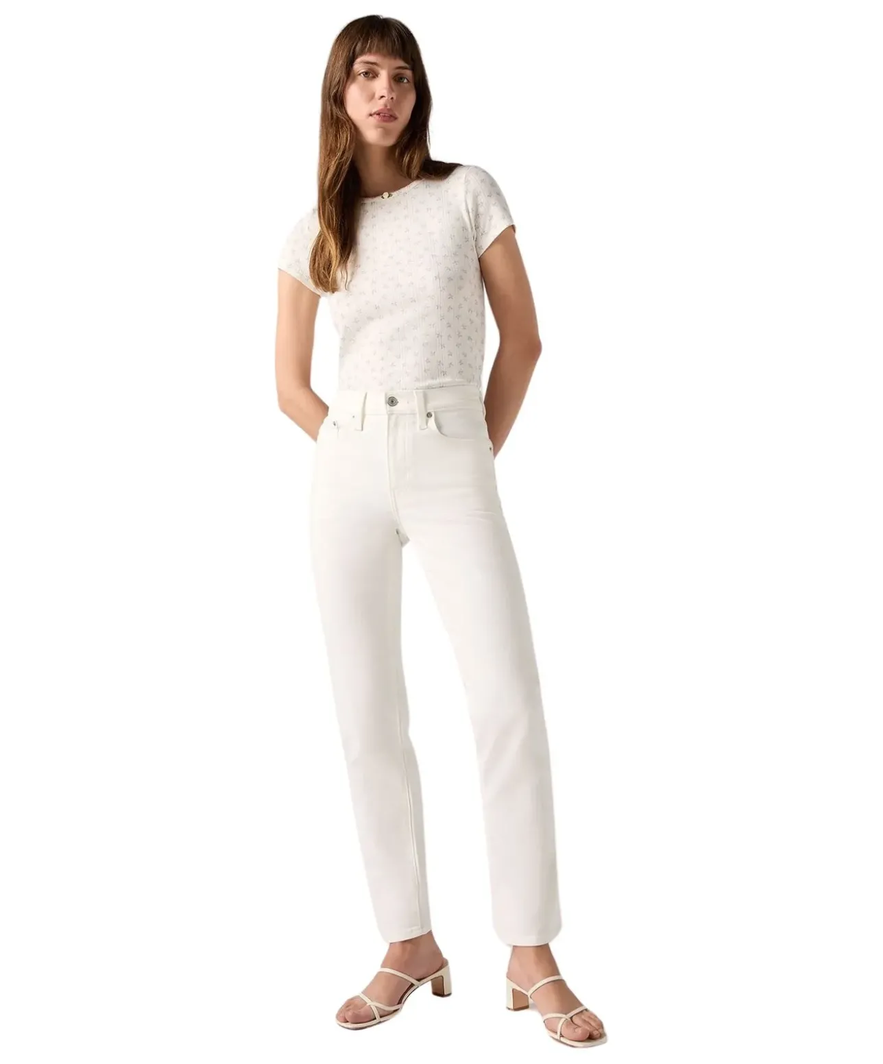 Levis 724 High Rise Jeans aus Creme Denim