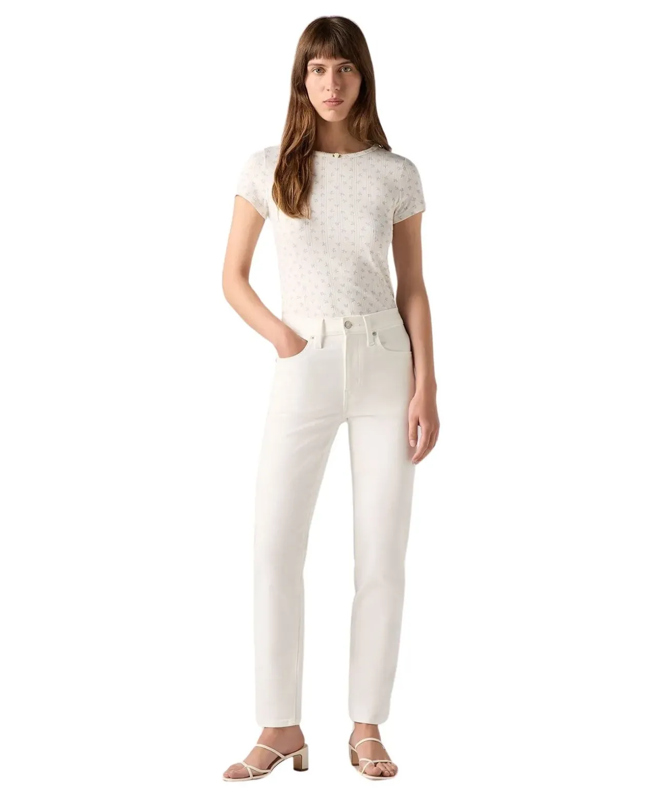 Levis 724 High Rise Jeans aus Creme Denim