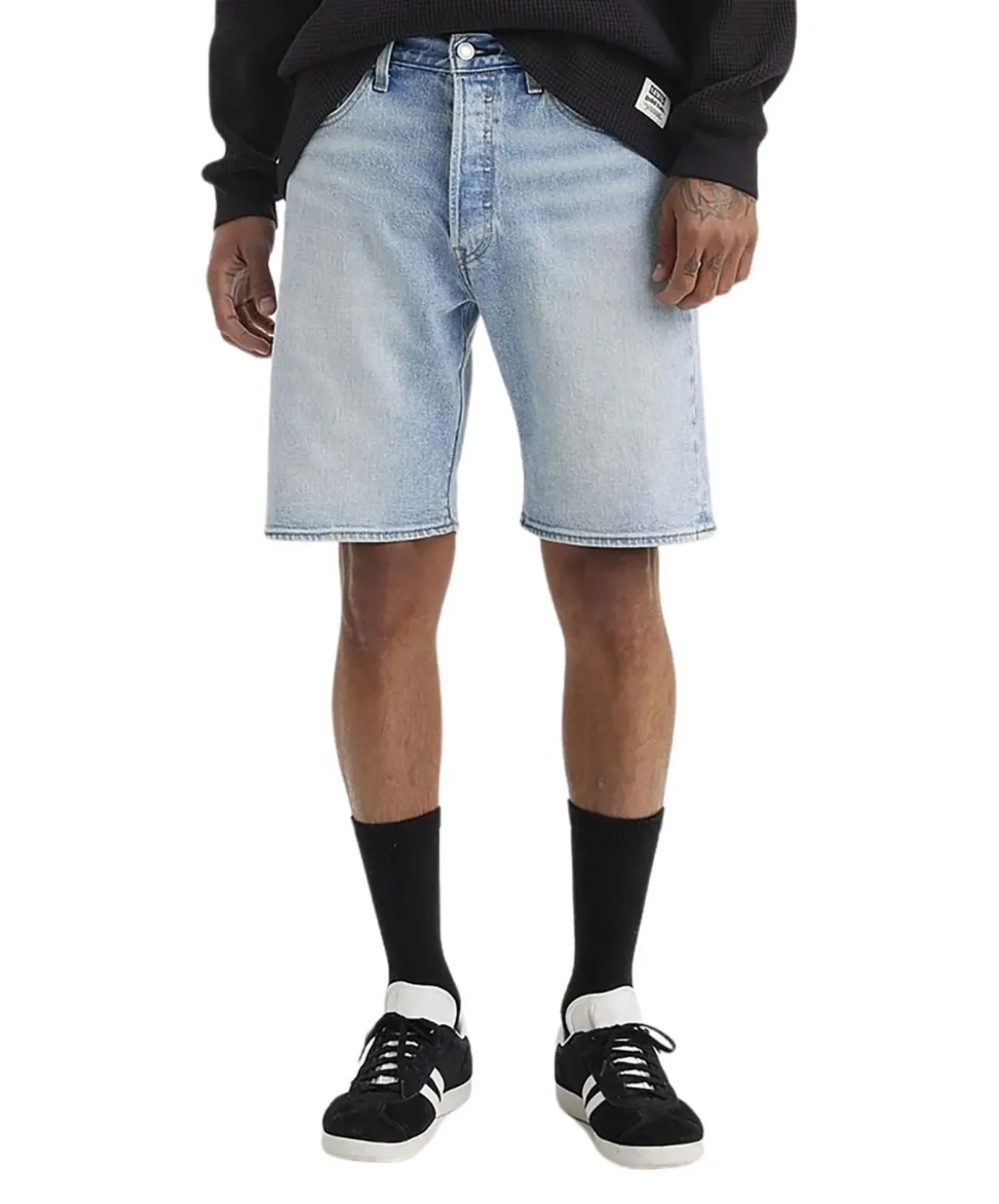 Levis 501 Shorts aus Stretch-Denim in Hellblau