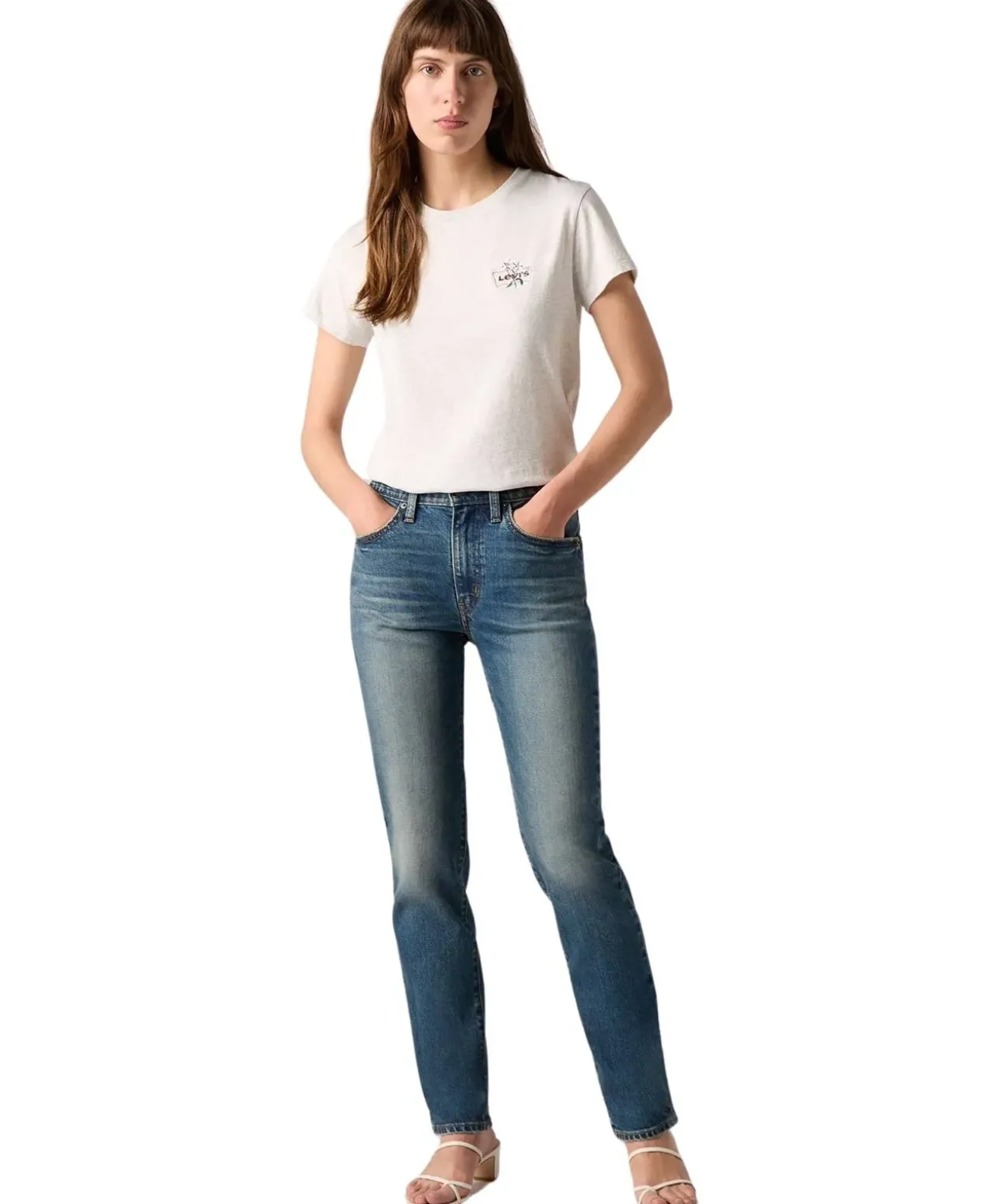 Levis 724 Straight Jeans mit High Rise in Mittelblau