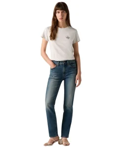 Levis 724 Straight Jeans mit High Rise in Mittelblau