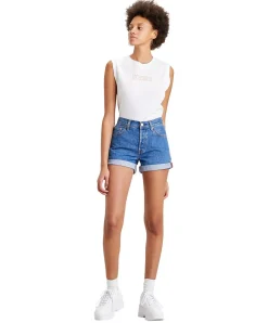 Levis Damen Jeans Shorts Long 501 mit hohem Bund