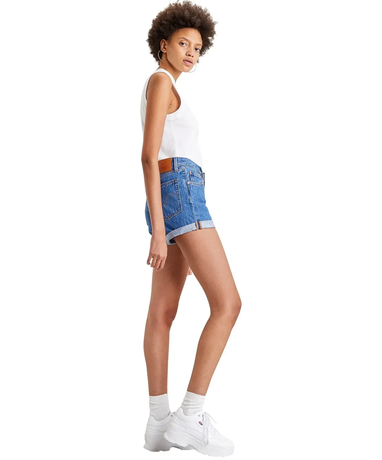 Levis Damen Jeans Shorts Long 501 mit hohem Bund