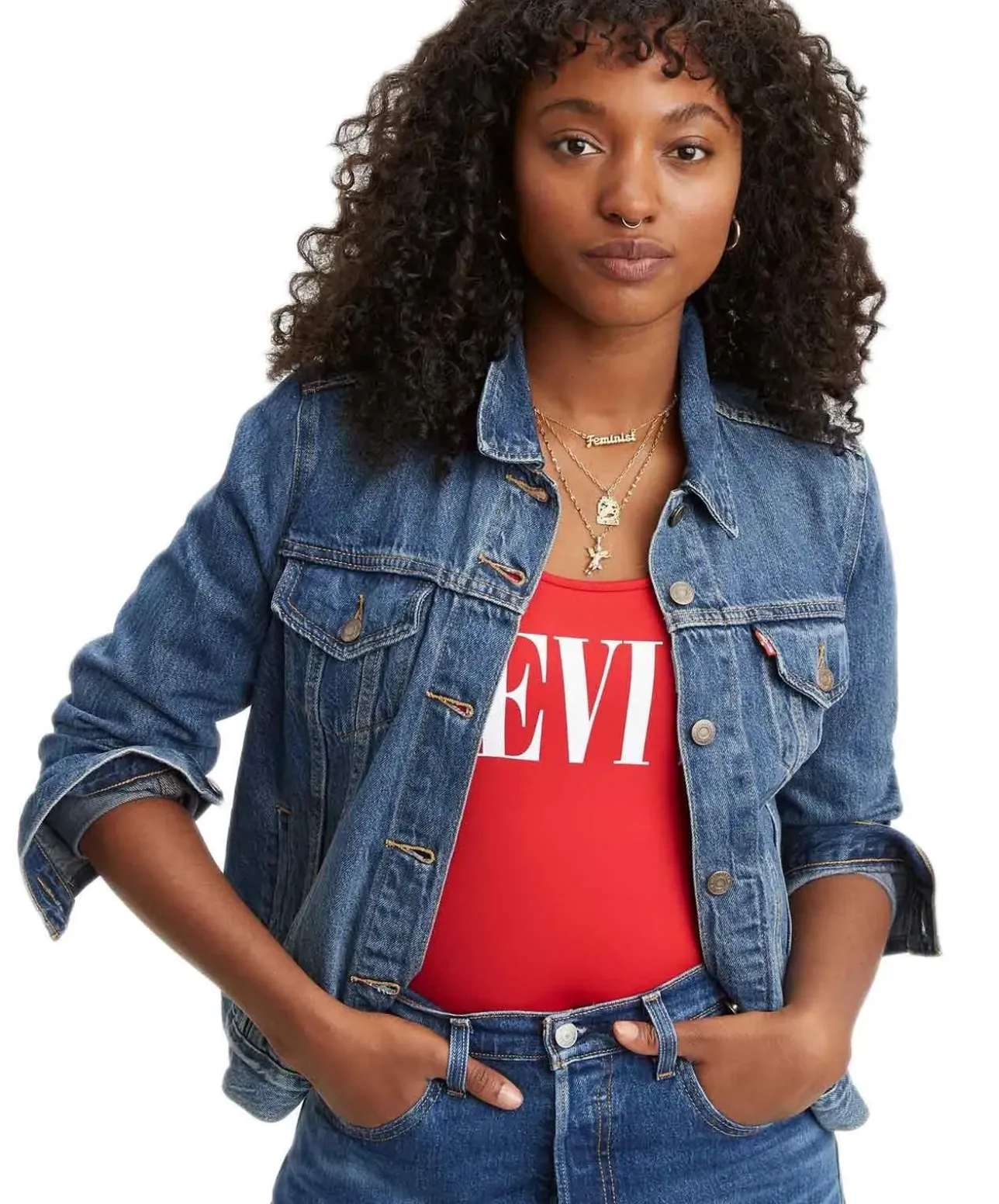 Levis Damen Original Truckerjacke in mittelblauem Indigo