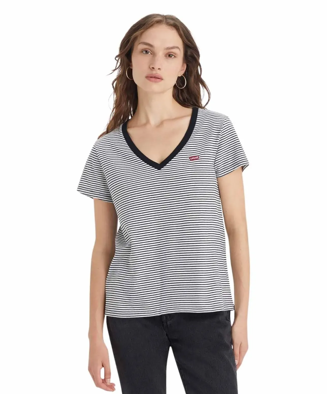 Levis Damen T-Shirt Perfect V-Neck Tee mit Mini-Logo