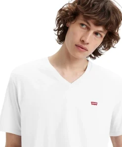 Levis Herren T Shirt Housemark Tee mit V-Neck in Weiß