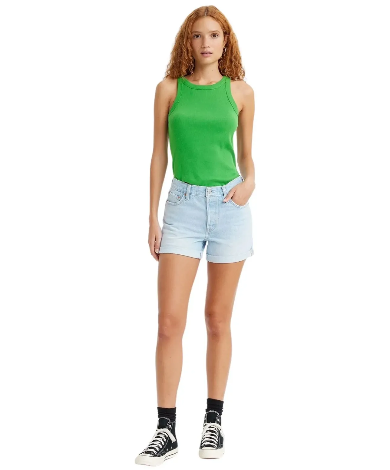 Levi's Jeans Shorts Long 501 in hellblau und hohem Bund