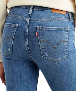 Levi's Jeans Straight 724 High Rise in blau und Zerrissen