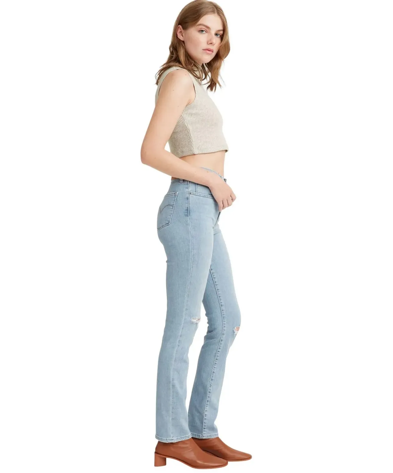 Levi's Jeans Straight 724 High in Himmelblau mit Rissen