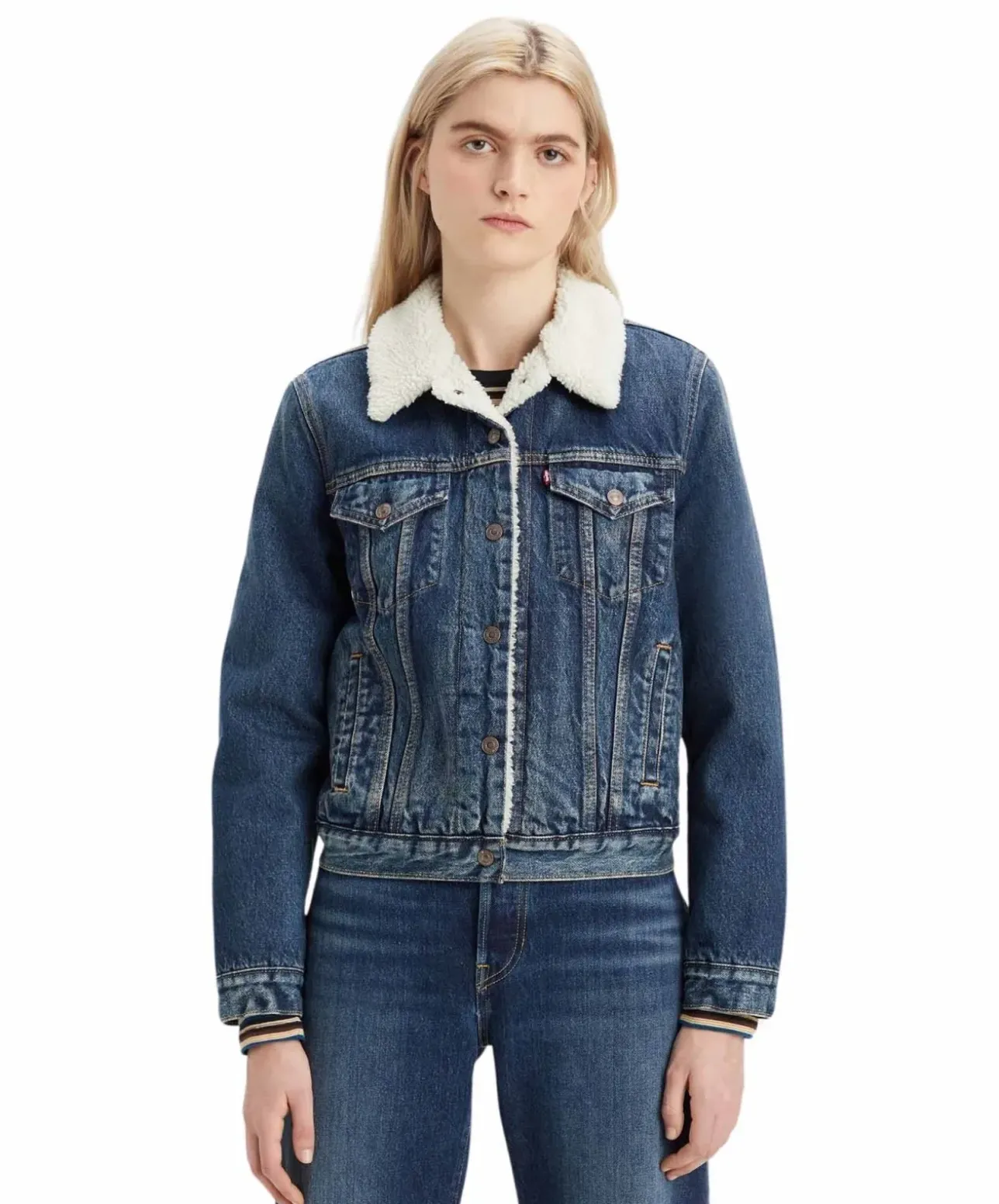 Levi’s Jeansjacke Trucker in Blau mit Sherpa-Futter