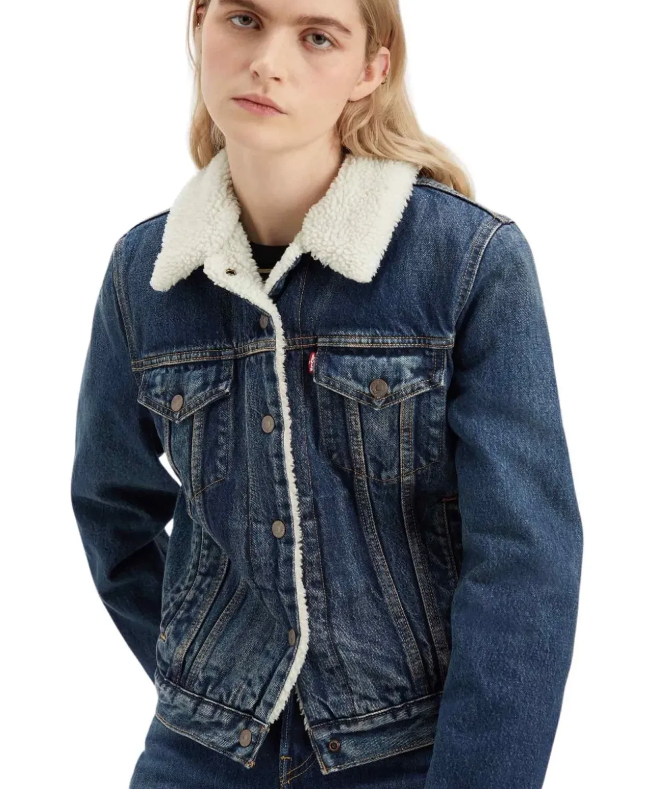 Levi’s Jeansjacke Trucker in Blau mit Sherpa-Futter
