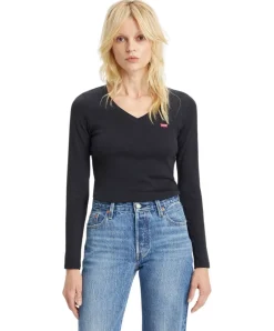 Levi‘s Langarmshirt Baby Tee mit V-Neck in Schwarz