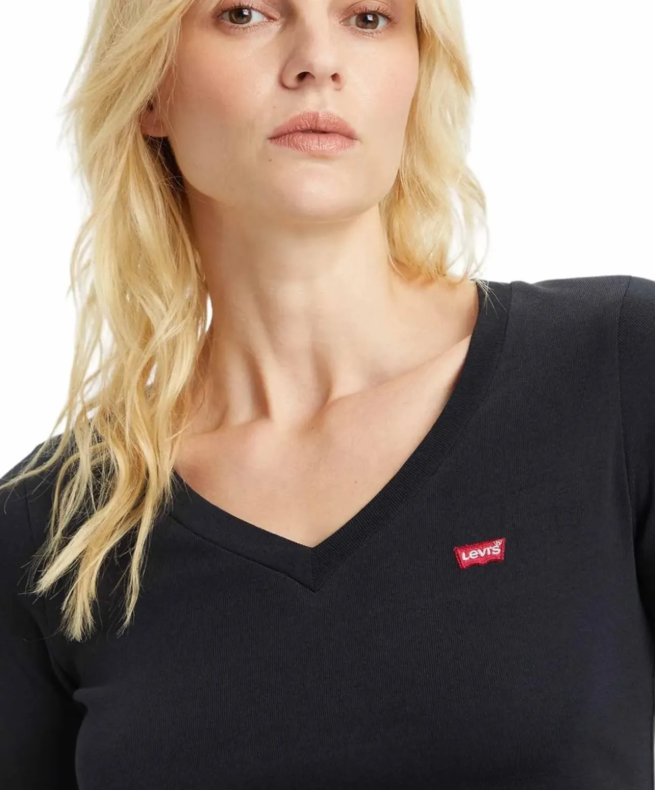 Levi‘s Langarmshirt Baby Tee mit V-Neck in Schwarz