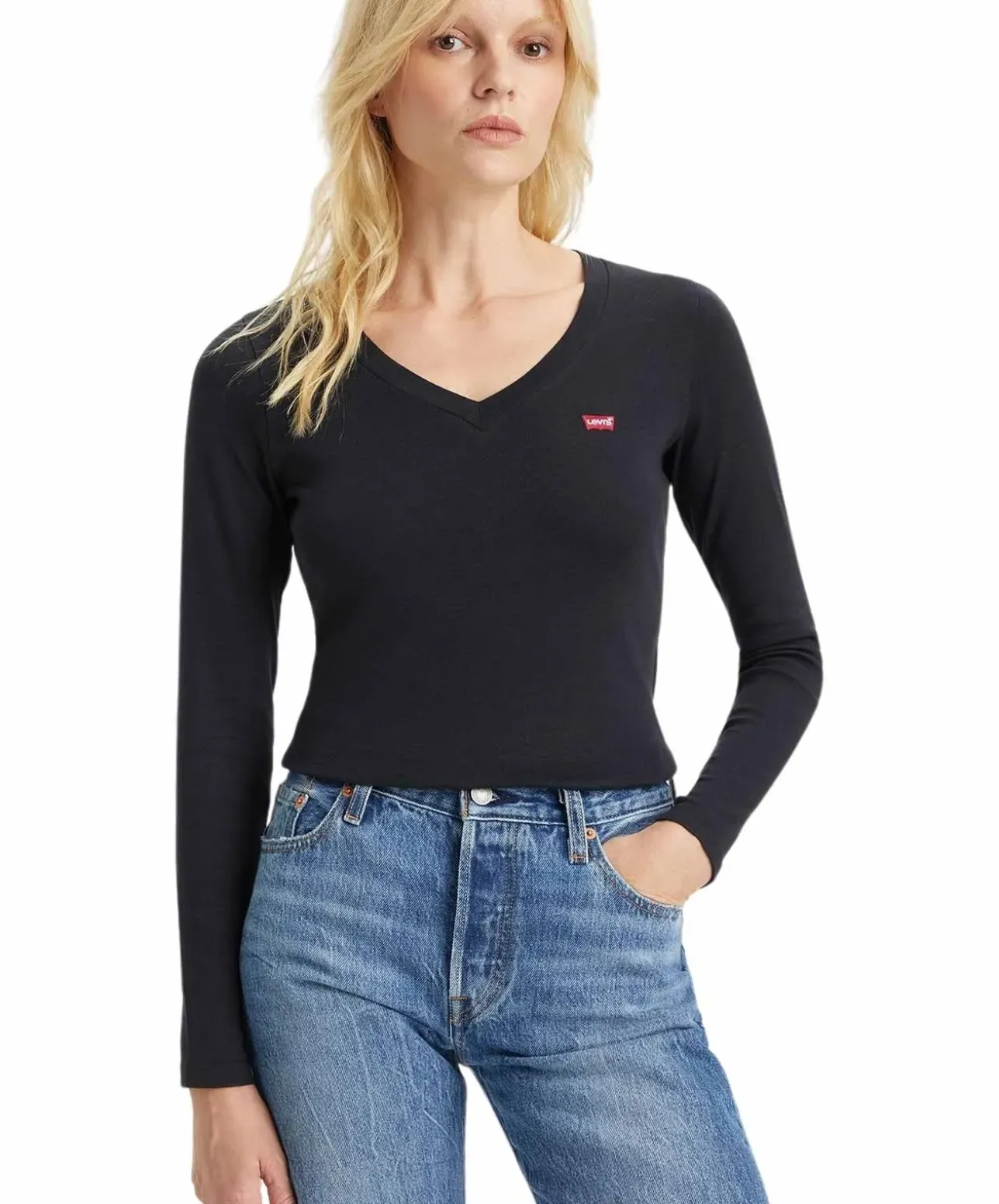 Levi‘s Langarmshirt Baby Tee mit V-Neck in Schwarz