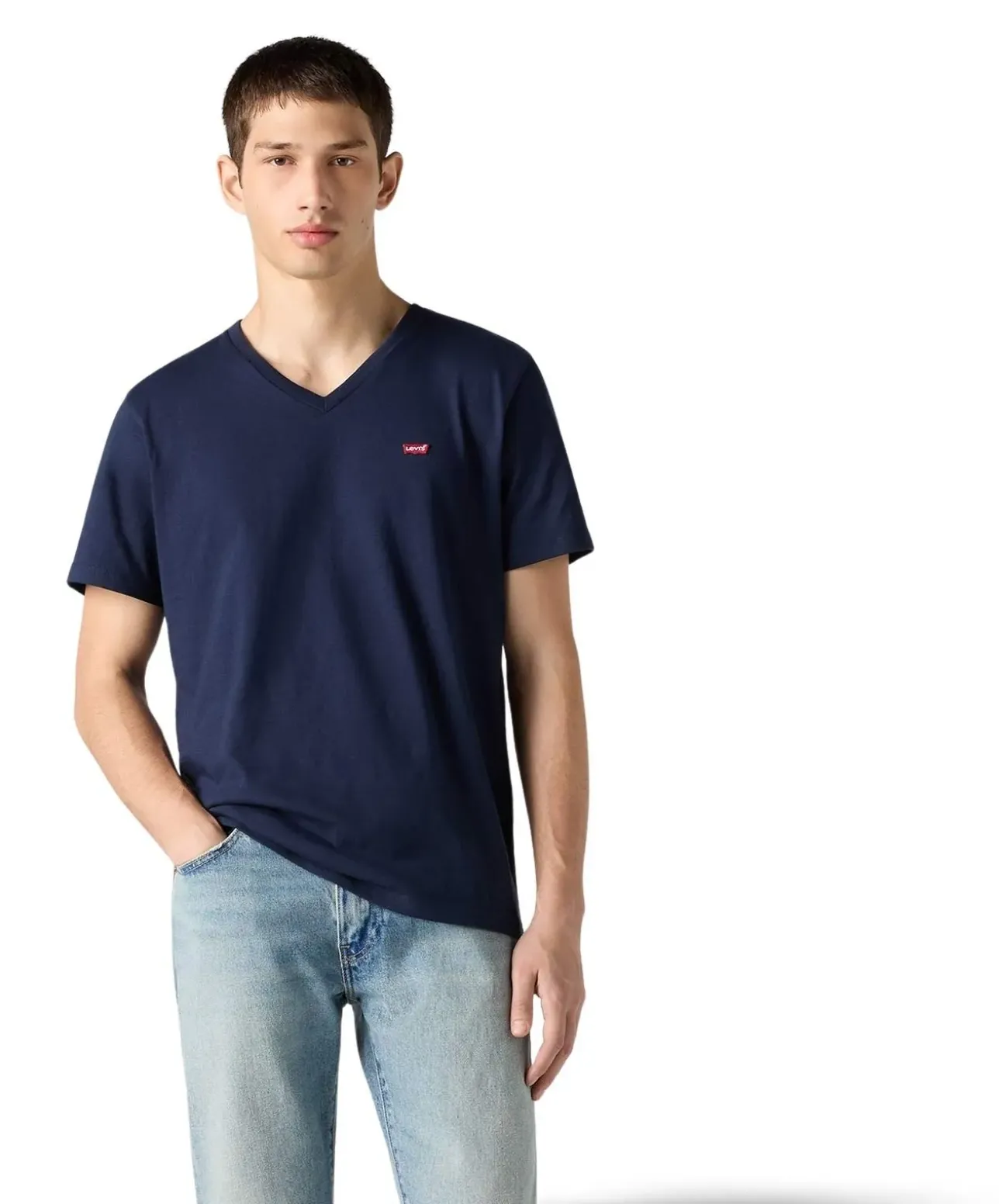 Levis T Shirt Housemark Tee mit V-Neck in Dunkelblau