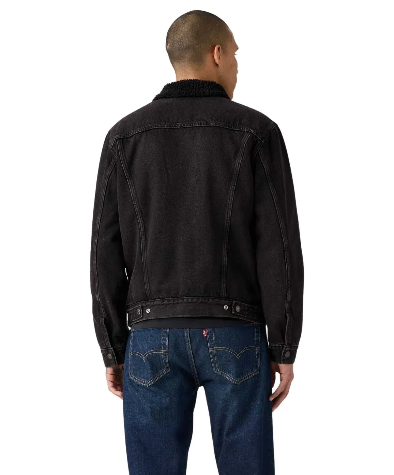 LEVI'S Trucker Jacke aus schwarzem Denim mit Sherpa-Futter