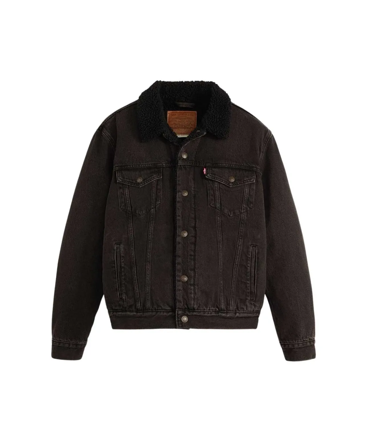 LEVI'S Trucker Jacke aus schwarzem Denim mit Sherpa-Futter
