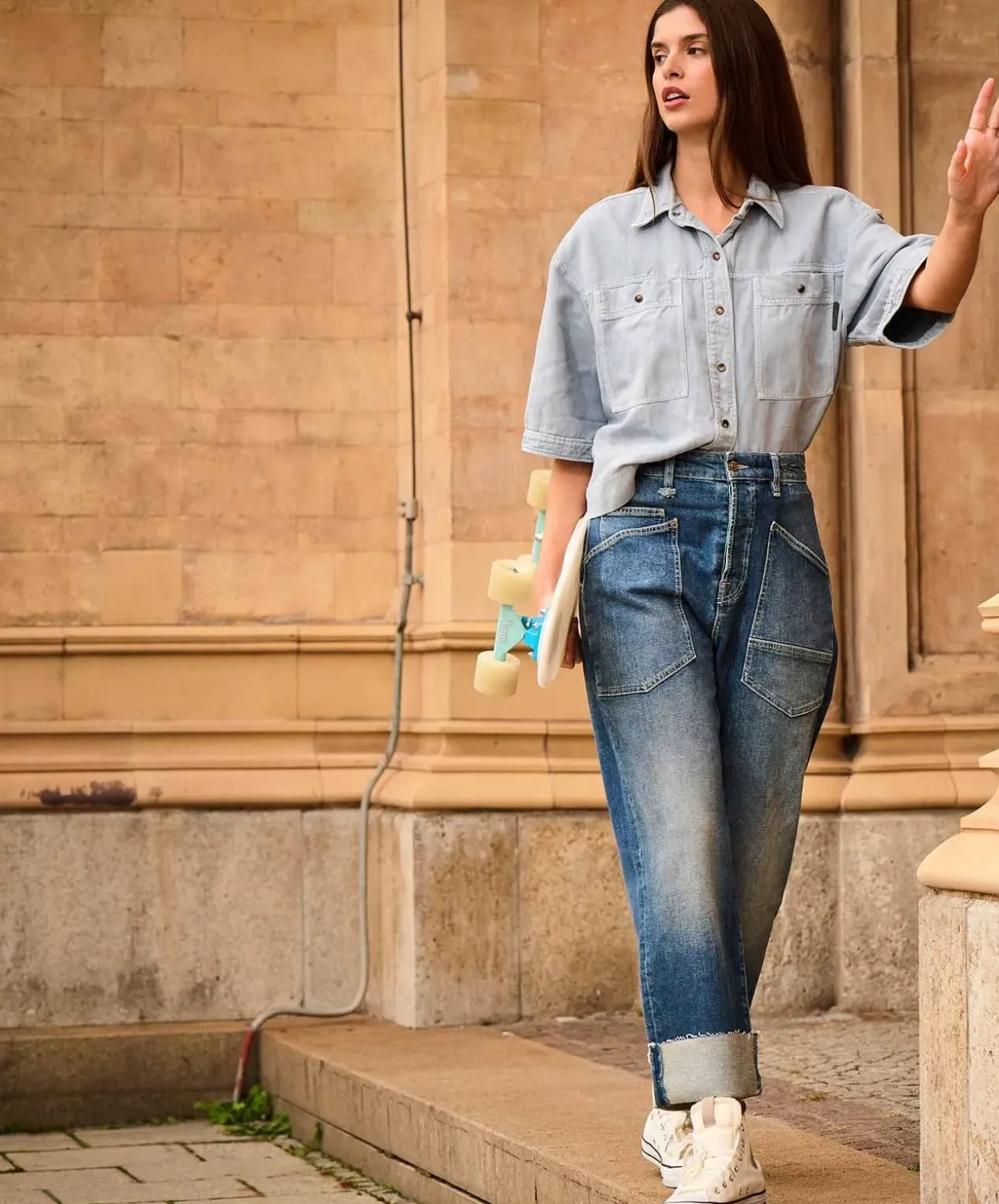 MAC Baggy Jeans in Blau mit Straight Leg