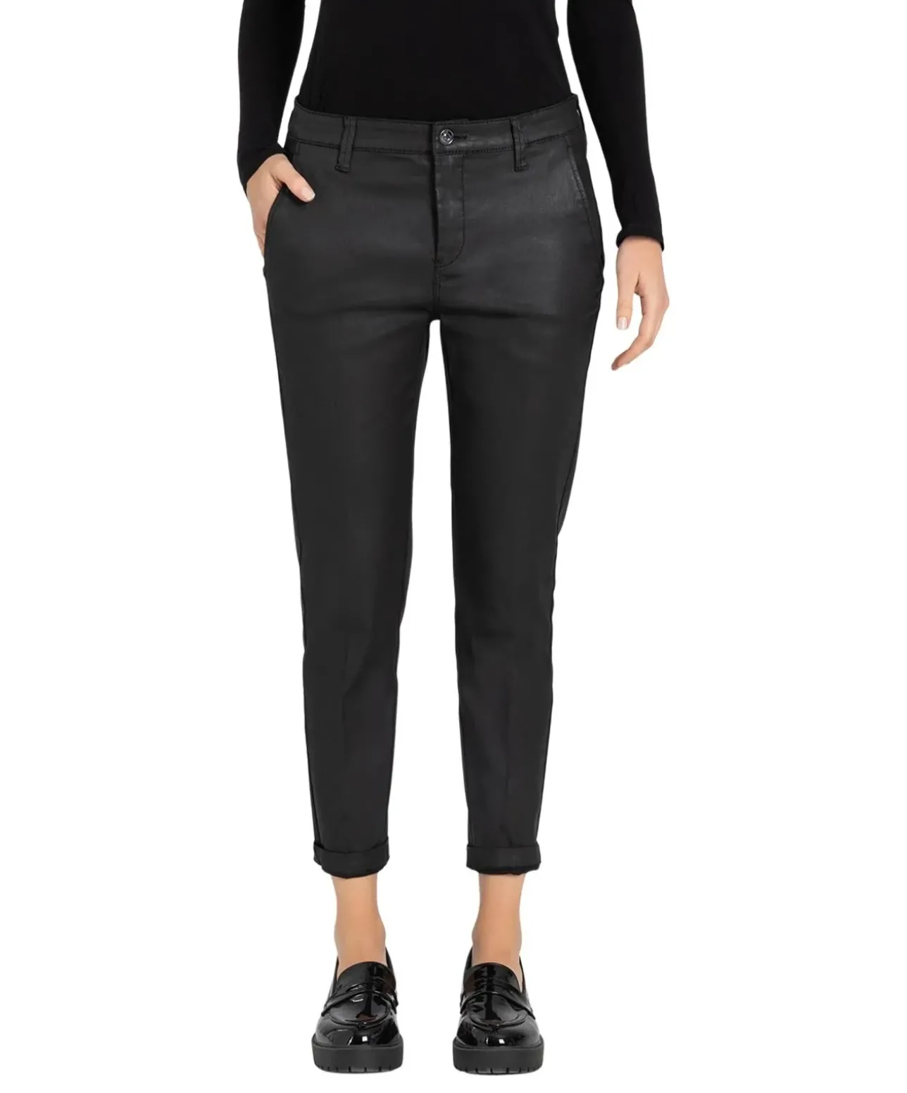 MAC Chino Turn Up Hose in authentischer Leder-Optik