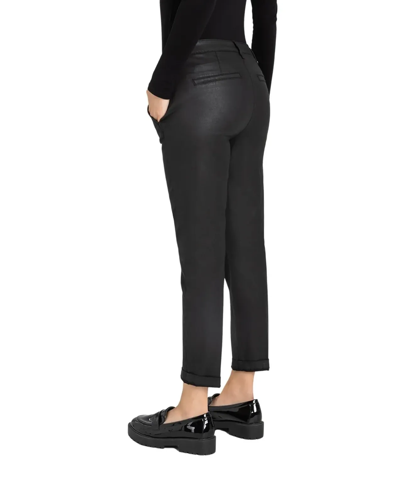 MAC Chino Turn Up Hose in authentischer Leder-Optik