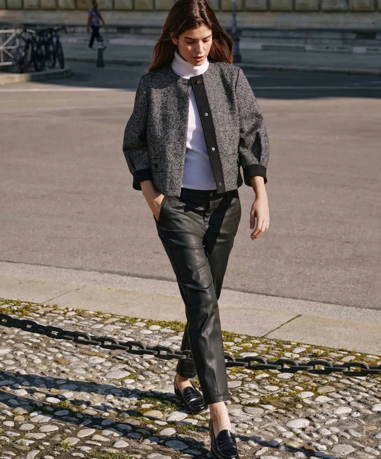 MAC Chino Turn Up Hose in authentischer Leder-Optik