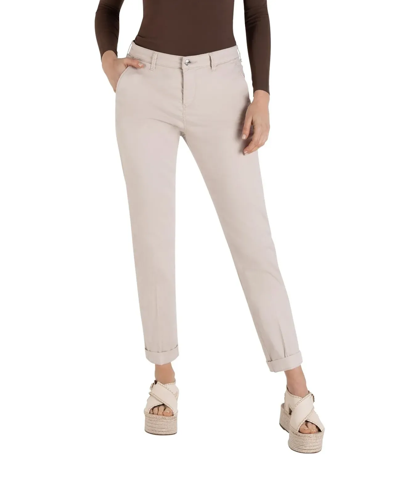 Mac Damen Chino Turn Up aus beigem Stretch Gabardine