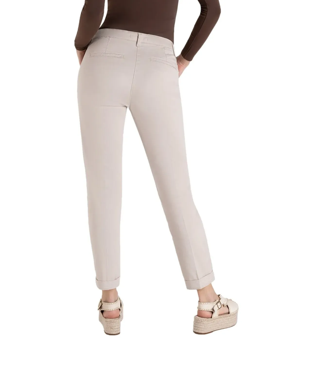 Mac Damen Chino Turn Up aus beigem Stretch Gabardine