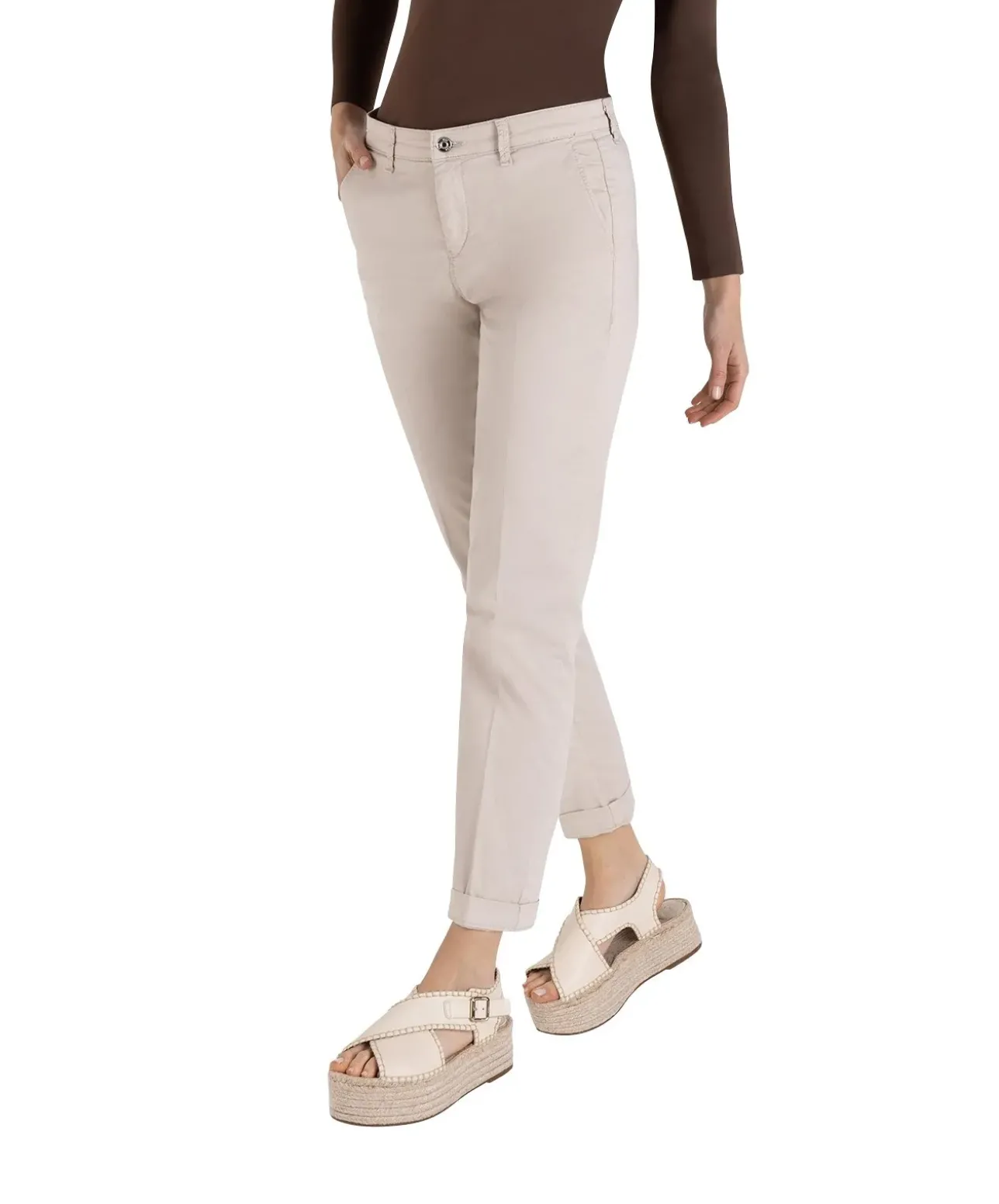 Mac Damen Chino Turn Up aus beigem Stretch Gabardine