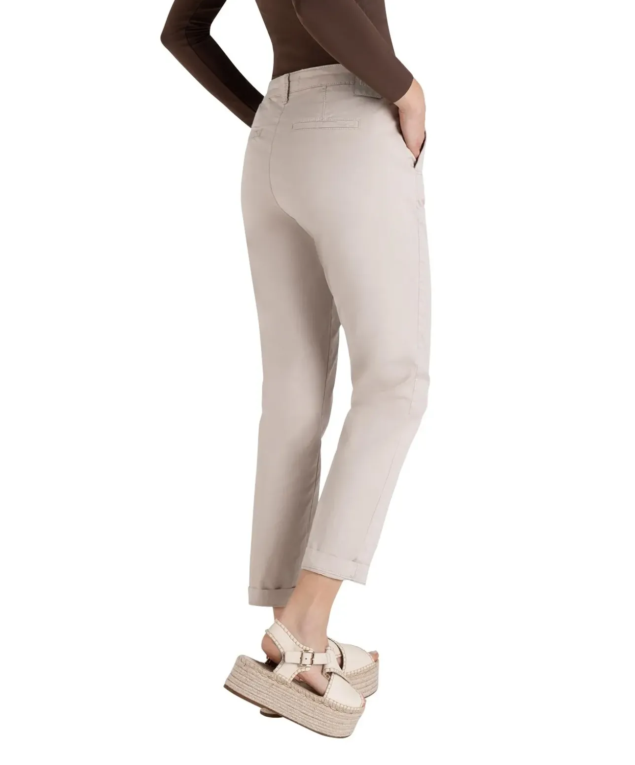 Mac Damen Chino Turn Up aus beigem Stretch Gabardine