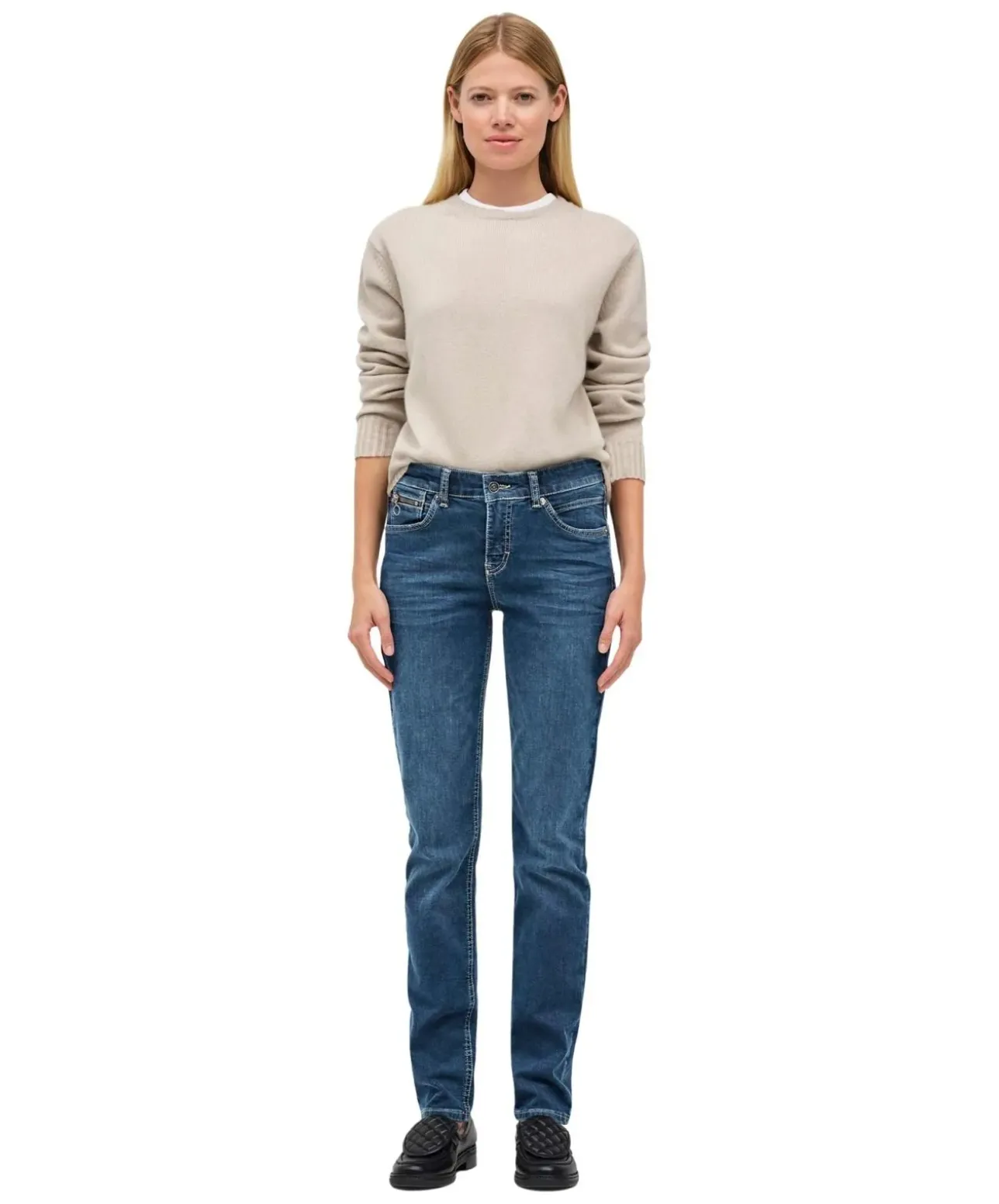 Mac Damen Jeans Slim Fit Carrie Pipe in blauem New Basic