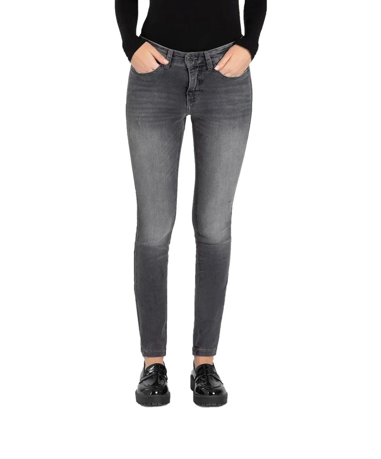 MAC Dream Skinny Jeans mit Chain Galloon in Dunkelgrau