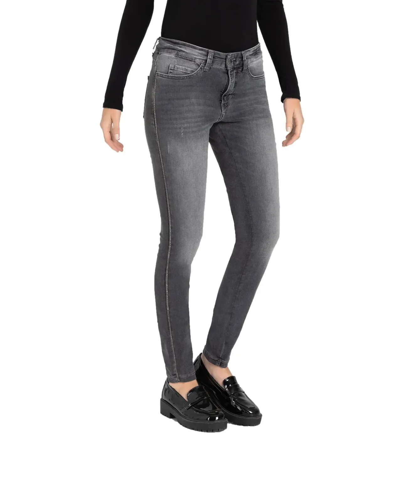 MAC Dream Skinny Jeans mit Chain Galloon in Dunkelgrau