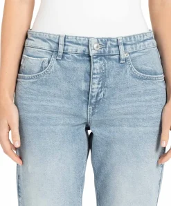 MAC Straight Jeans in hellblau und Krempel-Look
