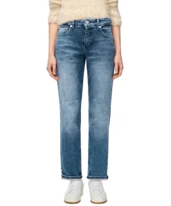 MAC Straight Jeans in Mittelblau und Krempel-Look