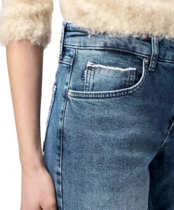 MAC Straight Jeans in Mittelblau und Krempel-Look