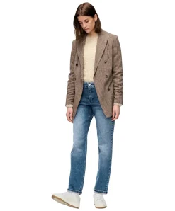 MAC Straight Jeans in Mittelblau und Krempel-Look